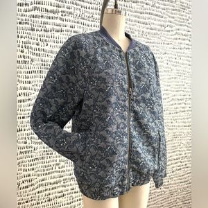 J. Crew Blue Brocade Cotton Bomber Jacket Size M